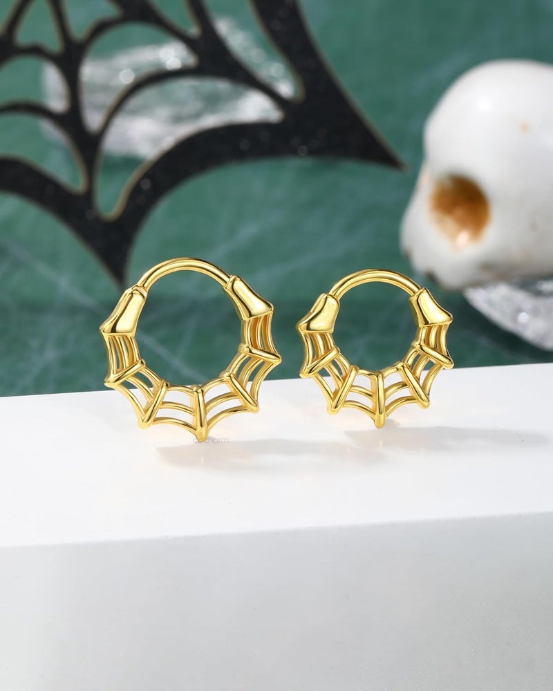 COCHARM 16G Septum Ring Spider Web Halloween Septum Nose Rings Silver Black Daith Earrings for Women 316L Stainless Steel Daith Piercing Jewelry - Image 4